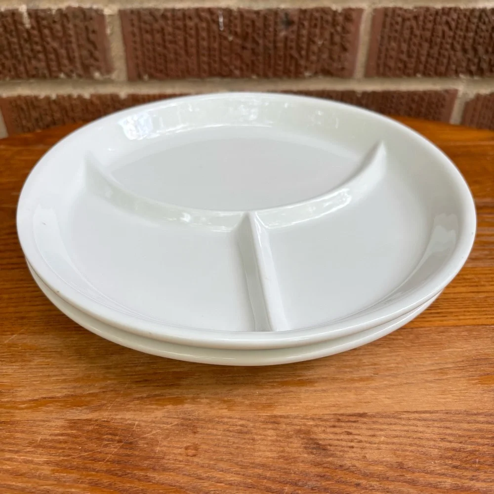 Vintage White China Divided Plates Restaurant Ware Set of 2